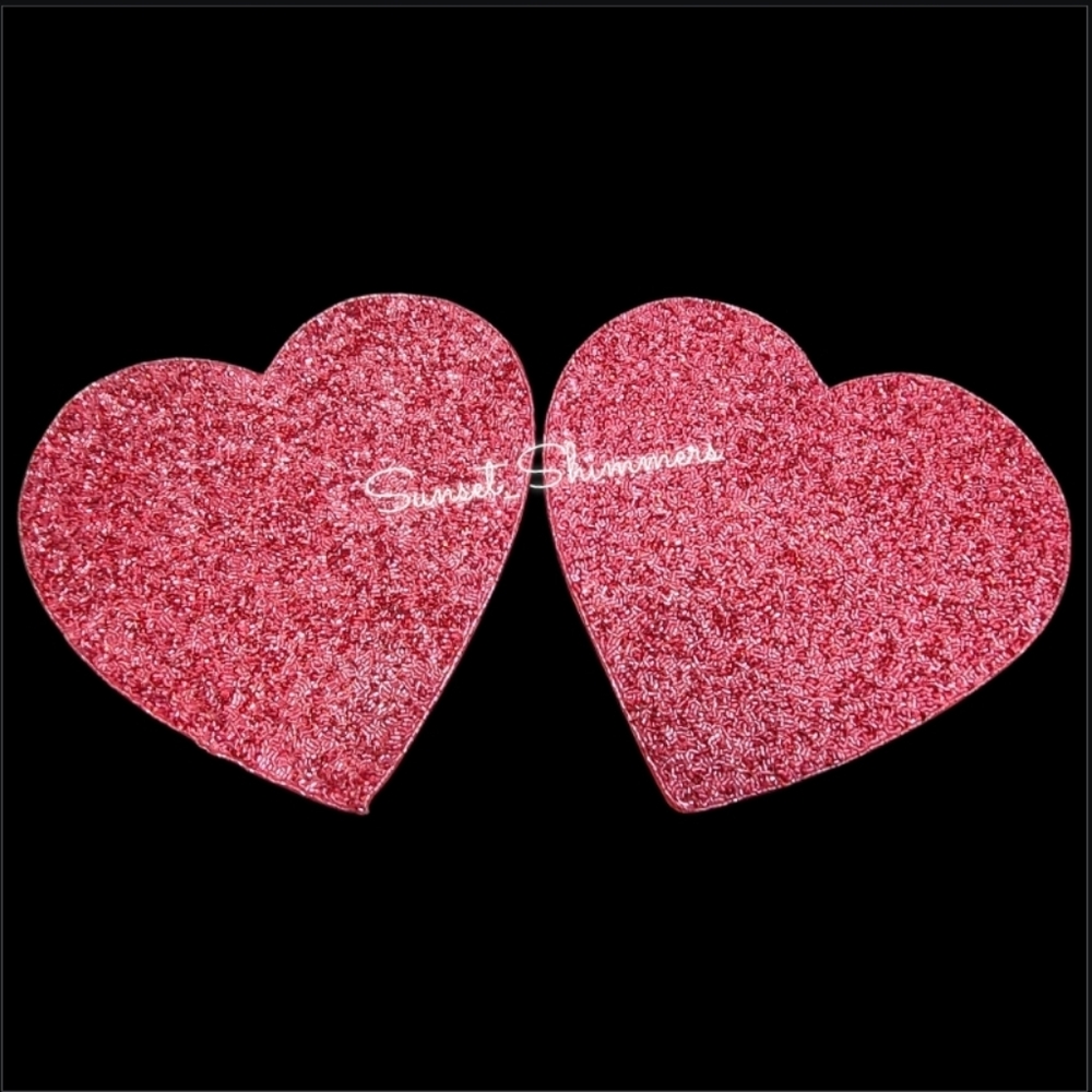 2pc Issac Mizrahi Valentines Day Hearts Shimmer Beaded Placemats Charger SET New
